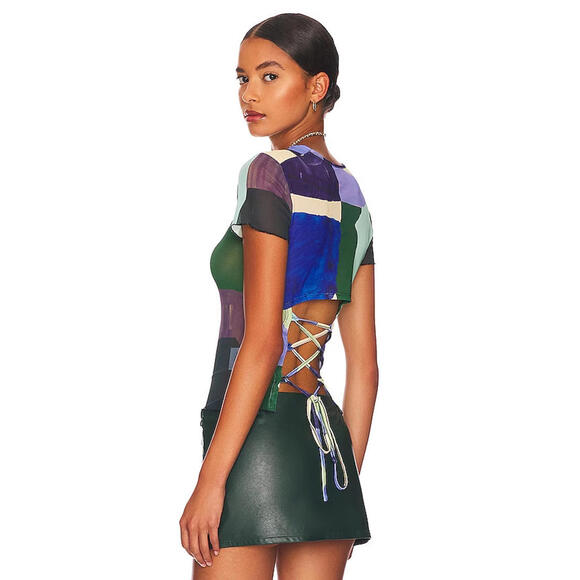 Miaou Tops - MIAOU X Paloma Elsesser Lace Back Tee in Abstraction mesh short sleeve S New